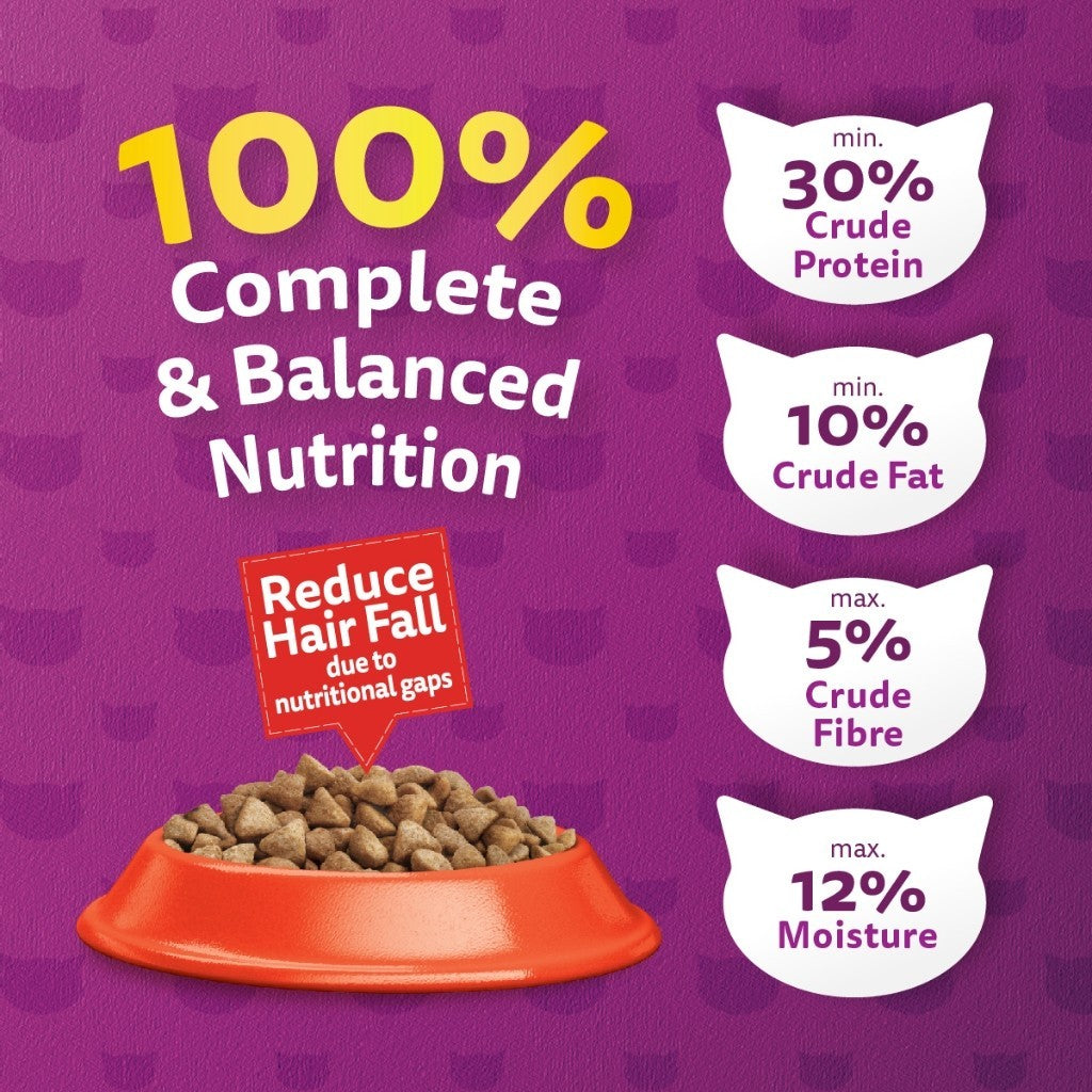 Whiskas Functional Dry Cat Food For Adult Cat - Indoor Formula/ UrinaryCare/ Skin&Coat/ Hairball Control 1.1kg