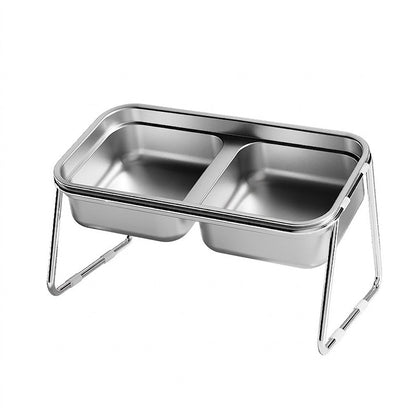 304 Stainless Steel Cat Bowl Double Pet Feeder Anti-Black Chin Elevated Dog Food Water Bowl Anti-Tip
