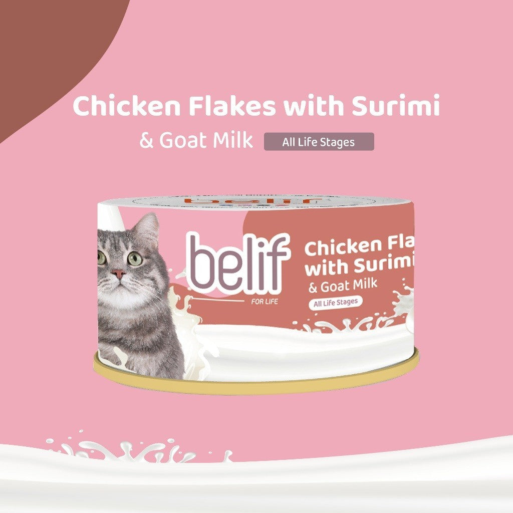 Belif Serpihan Tuna dengan Shirasu/Serpihan Ayam dengan Whitebait/Surimi bersama Susu Kambing 80g | Makanan Tin Kucing