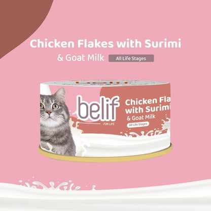 Belif Serpihan Tuna dengan Shirasu/Serpihan Ayam dengan Whitebait/Surimi bersama Susu Kambing 80g | Makanan Tin Kucing
