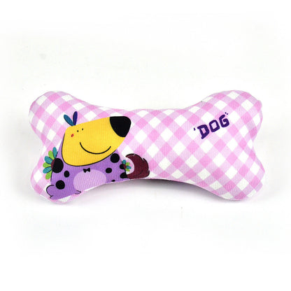 FUREVER365 Cute Pet Plush Toy Bite Resistant Molar Dog Toy Soft Cartoon Animal Squeaky Cat Toy Bone