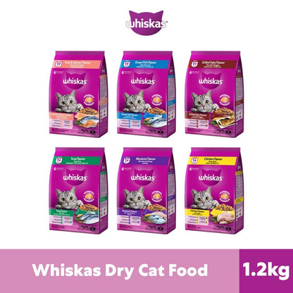 Whiskas Dry Adult Cat Food - Tuna & Salmon / Ocean Fish / Grilled Saba / Tuna / Mackerel / Chicken 1.2kg