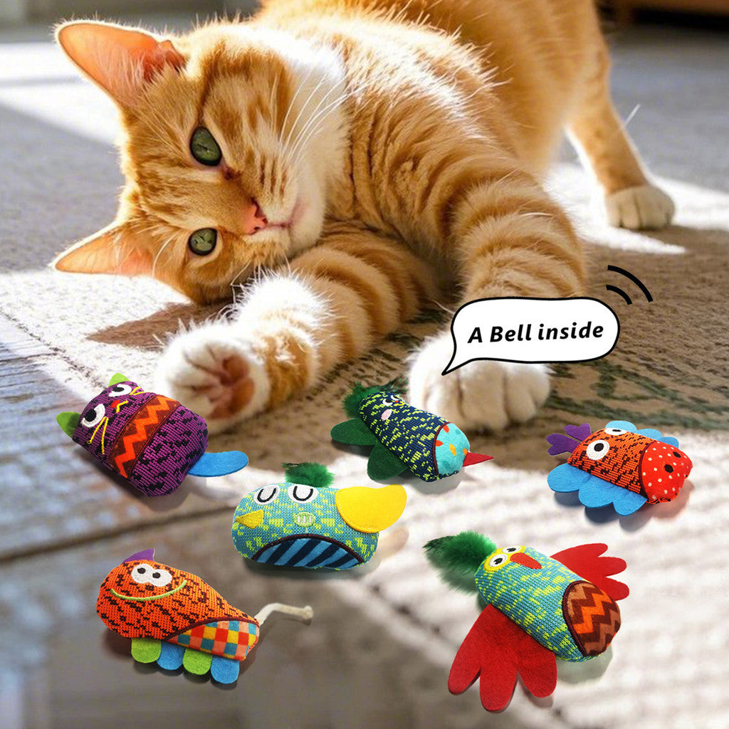 FUREVER365 Cute Pet Plush Toy with Bell Interactive Cat Toy Kitten Squeaky Chew Toy Boredom Relief