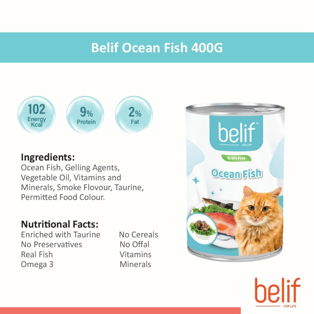 Belif Cat Wet Food - Mackerel/Ocean Fish/Mackerel Chicken/S Chicken/Pilchard Prawn/S Trevally/S Tuna (400g)