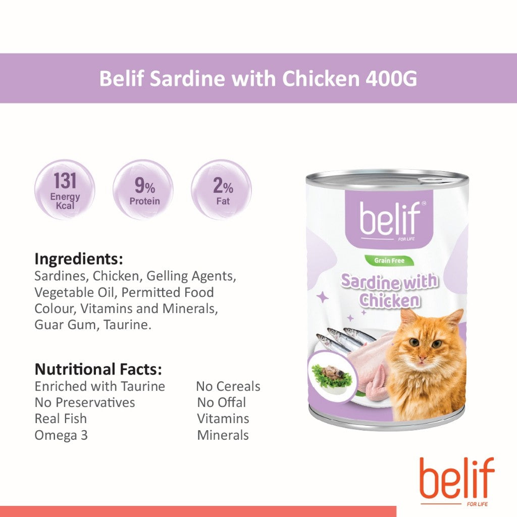 Belif Cat Wet Food - Mackerel/Ocean Fish/Mackerel Chicken/S Chicken/Pilchard Prawn/S Trevally/S Tuna (400g)