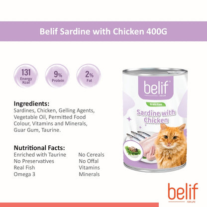 Belif Cat Wet Food - Mackerel/Ocean Fish/Mackerel Chicken/S Chicken/Pilchard Prawn/S Trevally/S Tuna (400g)