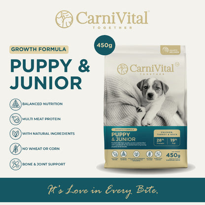 450g Pack Dog Food | Puppy & Junior / Supreme Bite / Sensibite / Grain Free Salmon / Grain Free Lamb | CarniVital