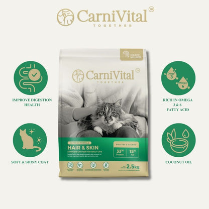2.5kg Pack | Adult Cat / Hair & Skin / Kitten & Junior Makanan Kucing | CarniVital