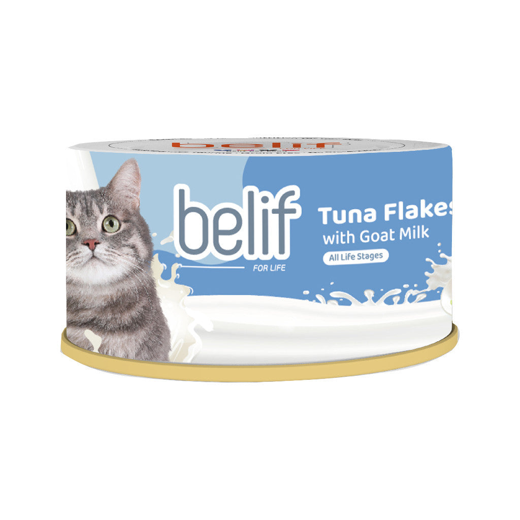 Belif Serpihan Tuna dengan Shirasu/Serpihan Ayam dengan Whitebait/Surimi bersama Susu Kambing 80g | Makanan Tin Kucing