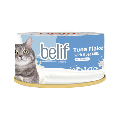 Belif Serpihan Tuna dengan Shirasu/Serpihan Ayam dengan Whitebait/Surimi bersama Susu Kambing 80g | Makanan Tin Kucing