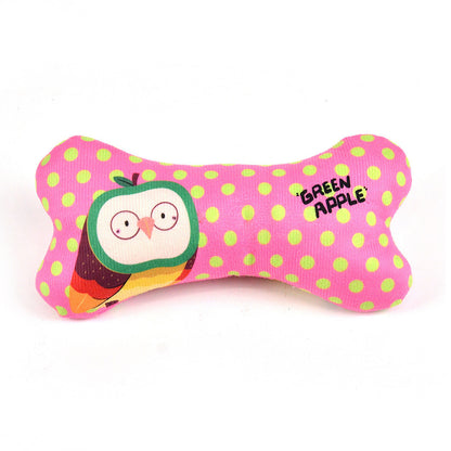 FUREVER365 Cute Pet Plush Toy Bite Resistant Molar Dog Toy Soft Cartoon Animal Squeaky Cat Toy Bone