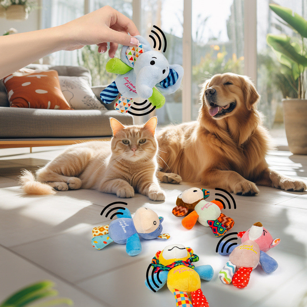 FUREVER365 Cute Pet Plush Toy Squeaky Dog Chew Toy Dog Crinkle Toy Boredom Relief Interactive Puppy