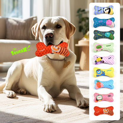 FUREVER365 Cute Pet Plush Toy Bite Resistant Molar Dog Toy Soft Cartoon Animal Squeaky Cat Toy Bone