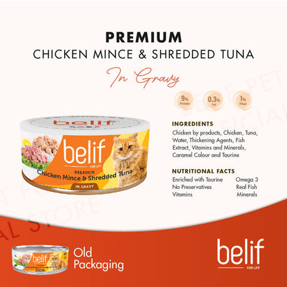Belif Grain Free Tuna Salmon Flakes/Chic Breast/Shrimp Calamari/Shirasu/Anchovy in Gravy (80g)|Cat Wet Food