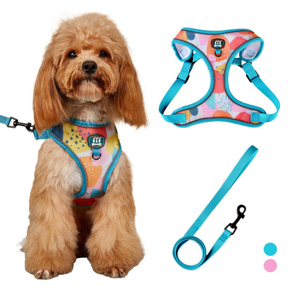 FUREVER365 Cute Blue Floral Pet Harness Leash Set Adjustable Cat Dog Vest Harness Walking Lead 2pcs