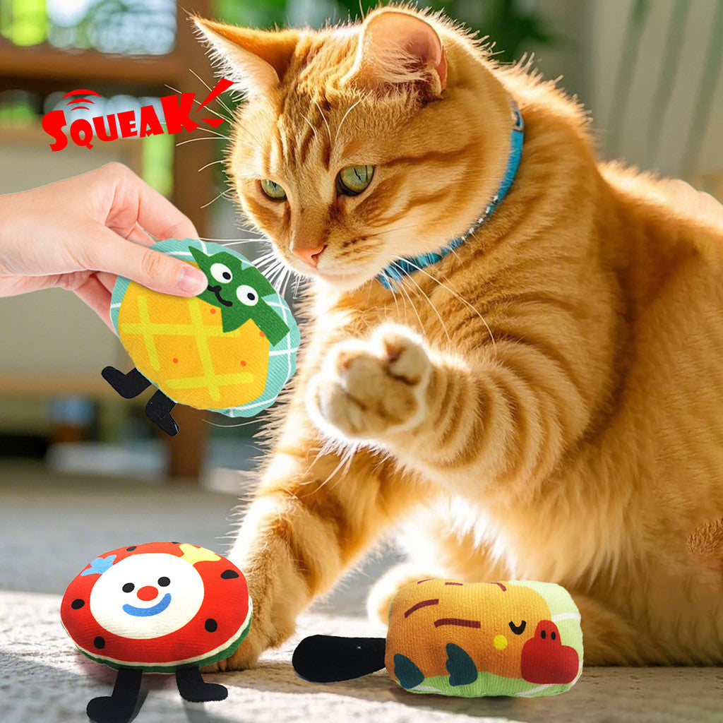 FUREVER365 Cute Pet Plush Crinkle Toy Squeaky Cat Toy Bite Resistant Fruit Floral Interactive Dog Toy
