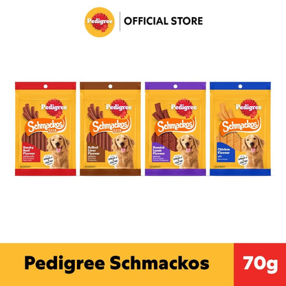 Pedigree Schmackos Dog Treats - Smoky Beef STIX / Grilled Liver STIX / Roasted Lamb STRAP / Chicken STRAP 70g