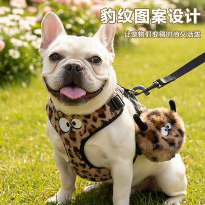 FUREVER365 Winter Plush Leopard Pet Harness Warm Soft Rabbit Fur Dog Vest Adjustable Cat Chest Strap