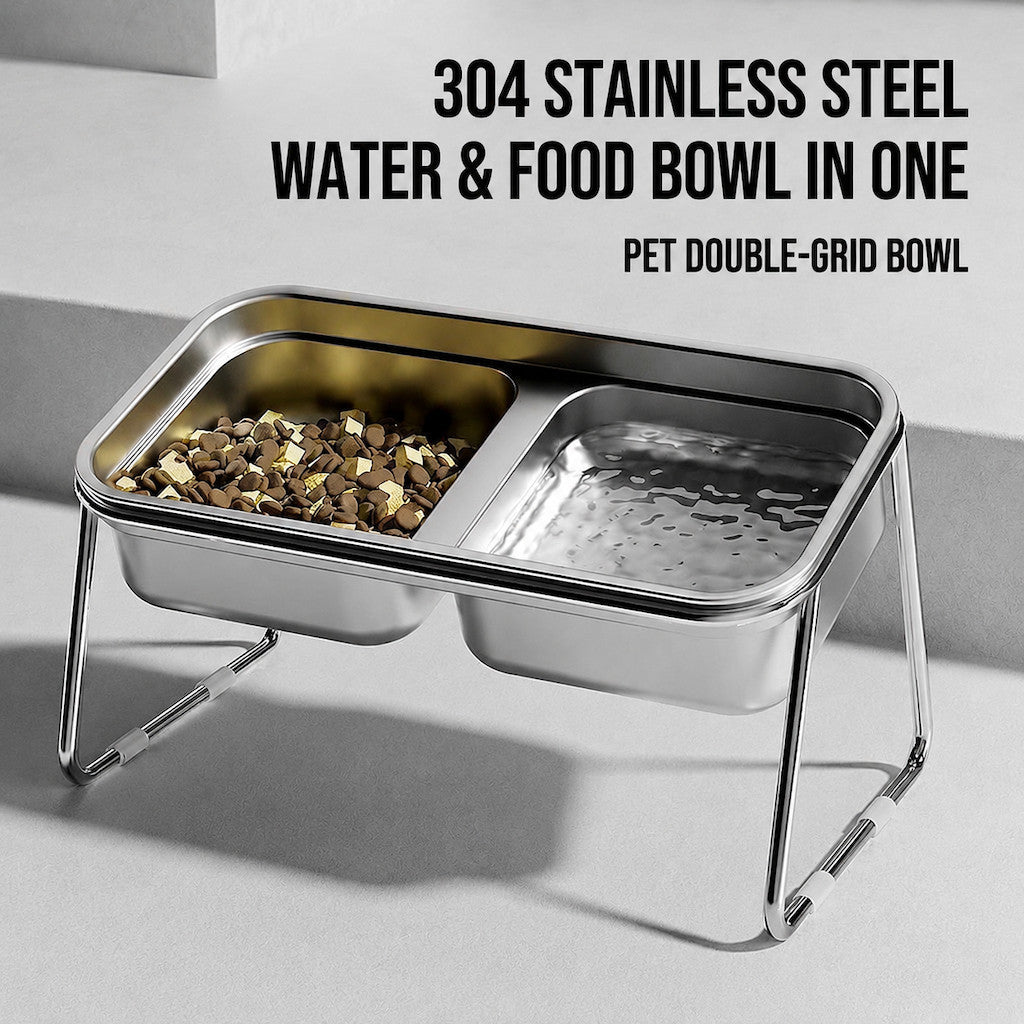 304 Stainless Steel Cat Bowl Double Pet Feeder Anti-Black Chin Elevated Dog Food Water Bowl Anti-Tip