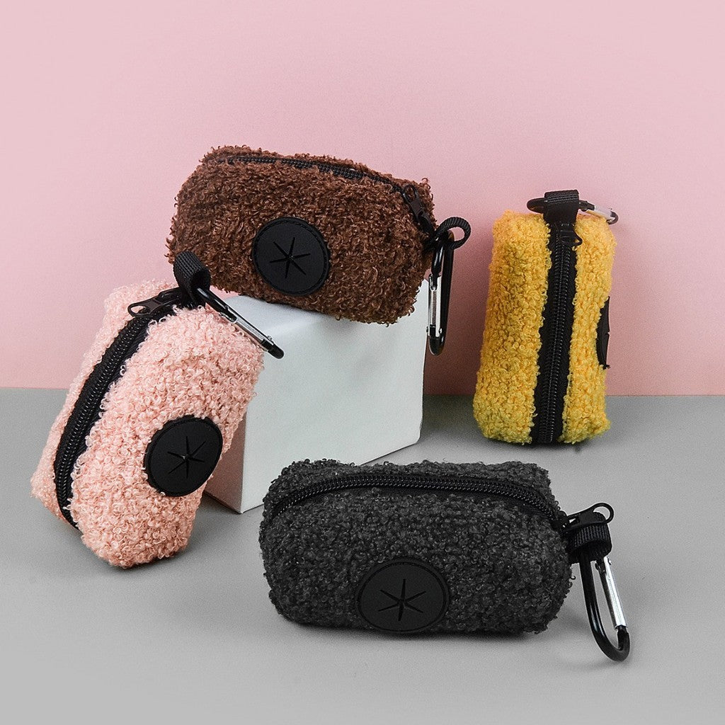FUREVER365 Soft Plush Pet Waste Bag Dispenser Portable Dog Poop Bag Holder Case Outdoor Walking Bag