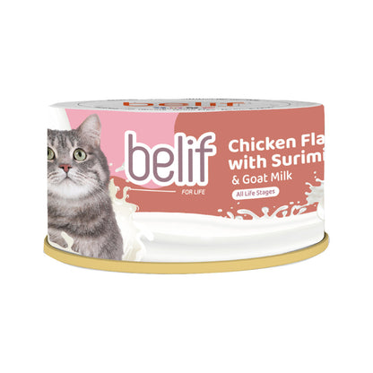 Belif Serpihan Tuna dengan Shirasu/Serpihan Ayam dengan Whitebait/Surimi bersama Susu Kambing 80g | Makanan Tin Kucing