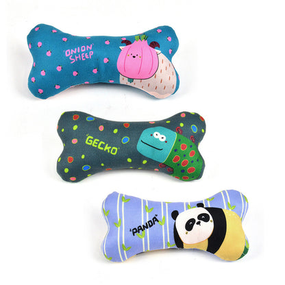 FUREVER365 Cute Pet Plush Toy Bite Resistant Molar Dog Toy Soft Cartoon Animal Squeaky Cat Toy Bone