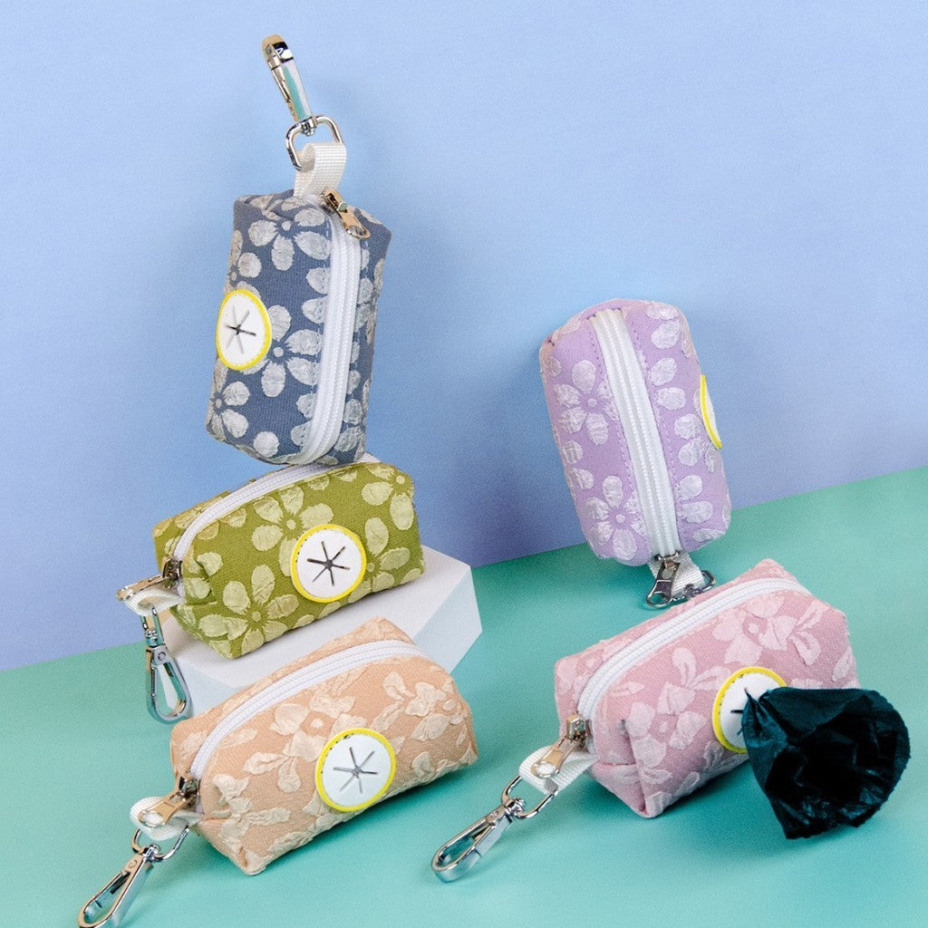 FUREVER365 Floral Pet Poop Bag Dispenser Portable Dog Waste Bag Holder Pouch Outdoor Walking Case