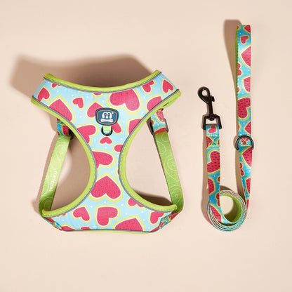 FUREVER365 Reflective Pet Harness Leash Set 2pcs Cat Dog Vest Poop Bag Dispenser Adjustable Floral