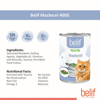 Belif Cat Wet Food - Mackerel/Ocean Fish/Mackerel Chicken/S Chicken/Pilchard Prawn/S Trevally/S Tuna (400g)