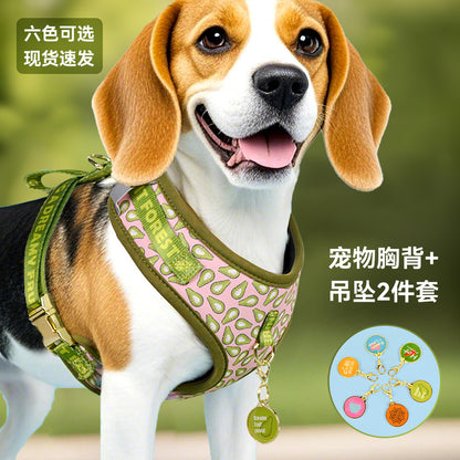 FUREVER365 Cute Pet Harness ID Tag Set Adjustable Cat Dog Vest Breathable Puppy Chest Strap Leash