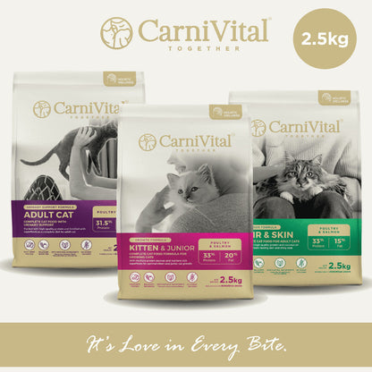 2.5kg Pack | Adult Cat / Hair & Skin / Kitten & Junior Makanan Kucing | CarniVital