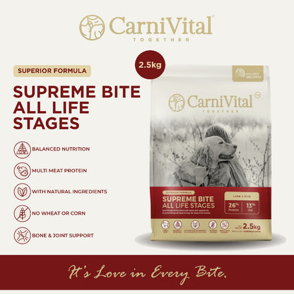 2.5kg Pack Dog Food | Puppy & Junior / Supreme Bite / Sensibite / Grain Free Salmon / Grain Free Lamb | CarniVital