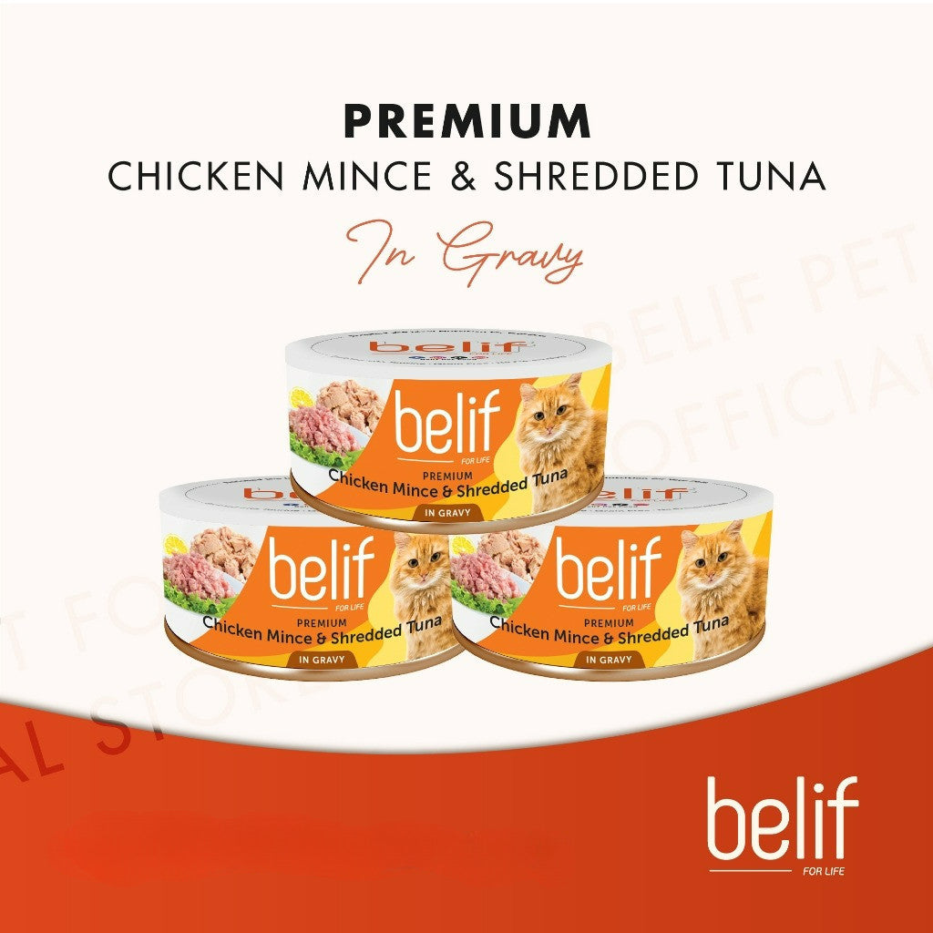 Belif Grain Free Tuna Salmon Flakes/Chic Breast/Shrimp Calamari/Shirasu/Anchovy in Gravy (80g)|Cat Wet Food