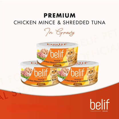 Belif Grain Free Tuna Salmon Flakes/Chic Breast/Shrimp Calamari/Shirasu/Anchovy in Gravy (80g)|Cat Wet Food