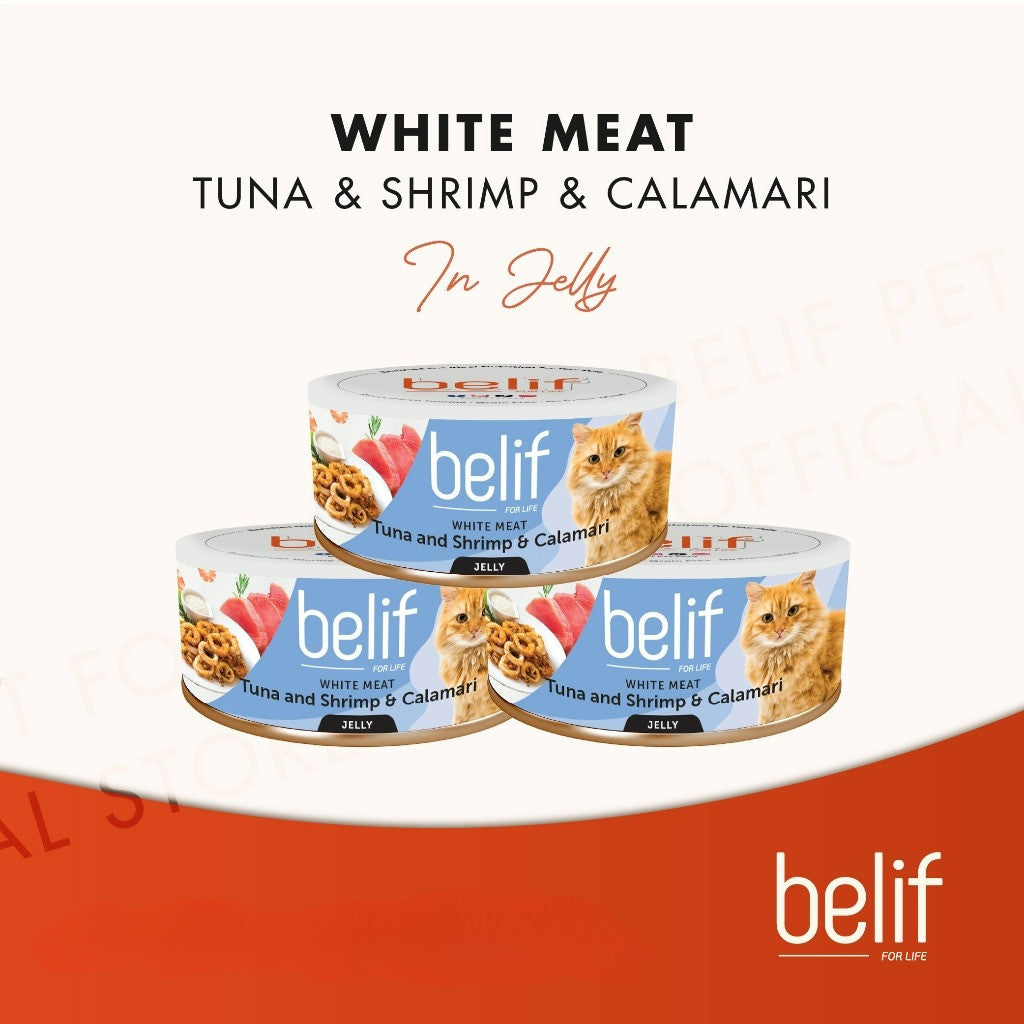 Belif Grain Free Tuna Salmon Flakes/Chic Breast/Anchovy/Shirasu/Shrimp Calamari in Jelly (80g)|Cat Wet Food