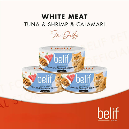 Belif Grain Free Tuna Salmon Flakes/Chic Breast/Anchovy/Shirasu/Shrimp Calamari in Jelly (80g)|Cat Wet Food