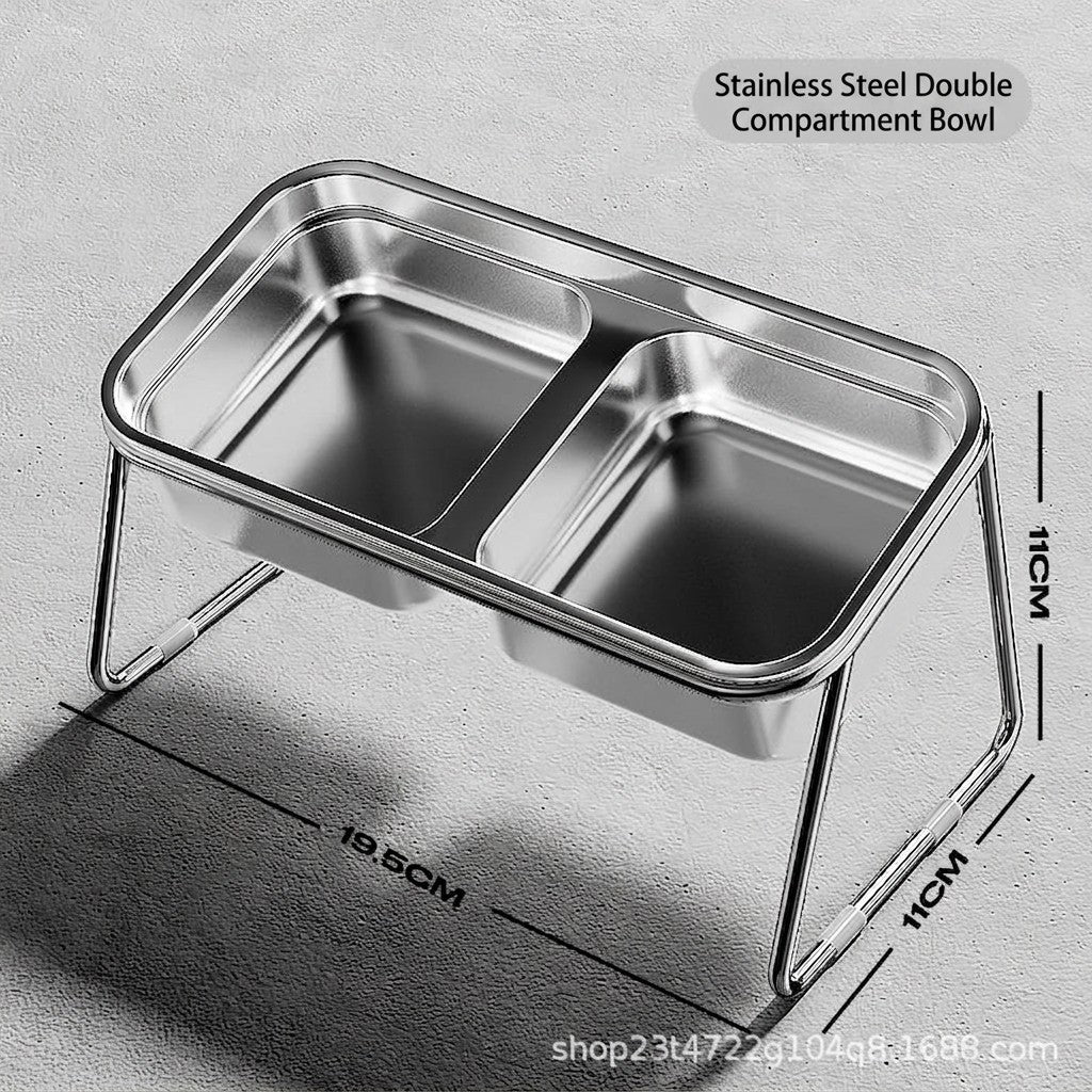 304 Stainless Steel Cat Bowl Double Pet Feeder Anti-Black Chin Elevated Dog Food Water Bowl Anti-Tip