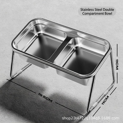 304 Stainless Steel Cat Bowl Double Pet Feeder Anti-Black Chin Elevated Dog Food Water Bowl Anti-Tip