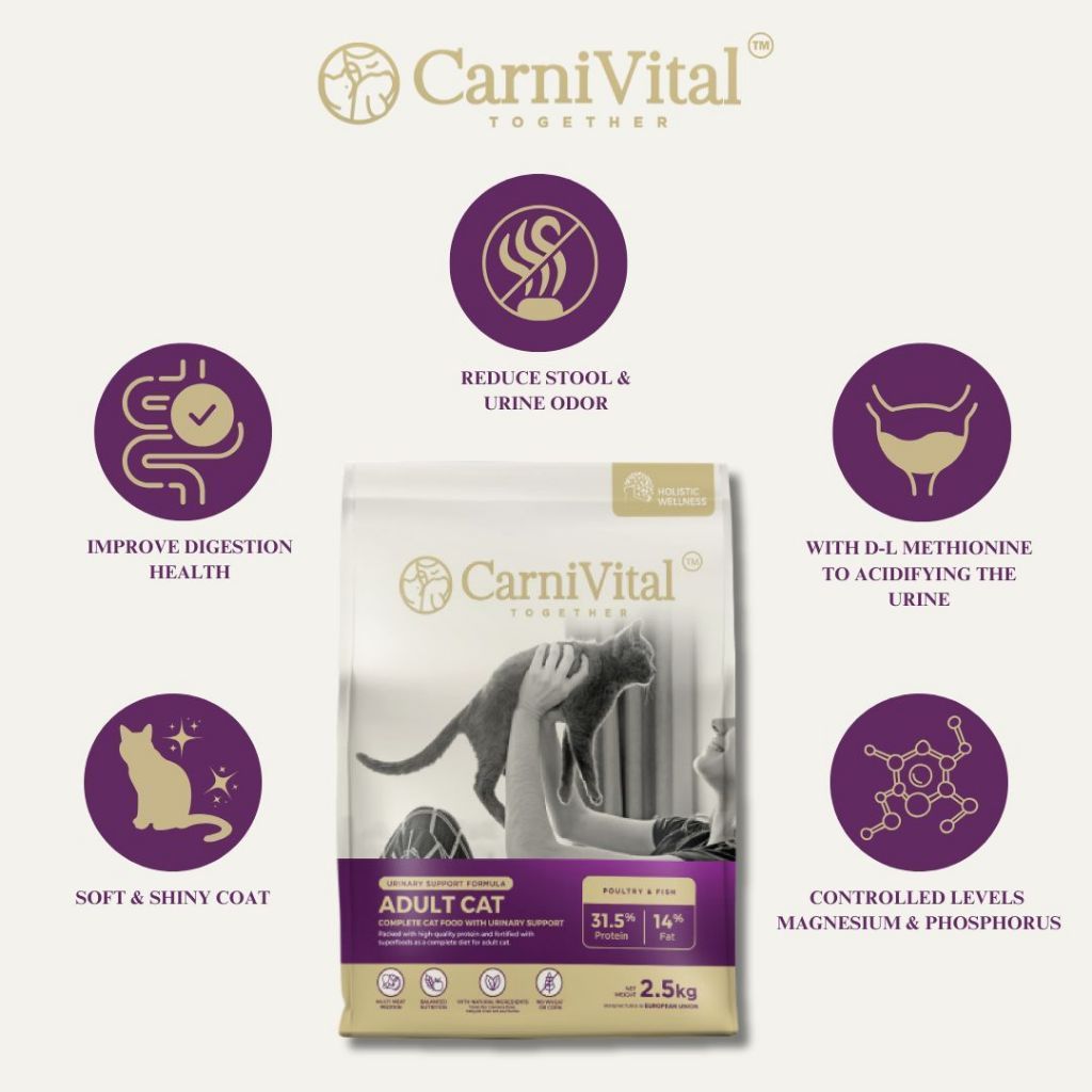 2.5kg Pack | Adult Cat / Hair & Skin / Kitten & Junior Makanan Kucing | CarniVital