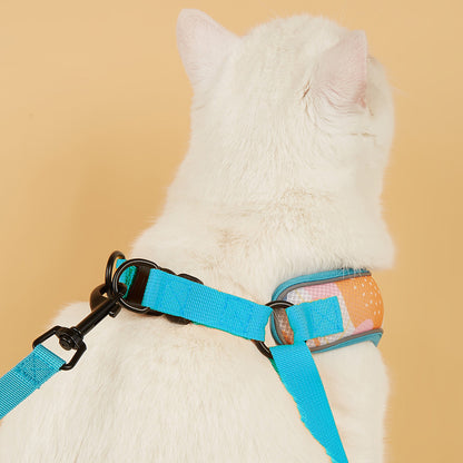 FUREVER365 Cute Blue Floral Pet Harness Leash Set Adjustable Cat Dog Vest Harness Walking Lead 2pcs