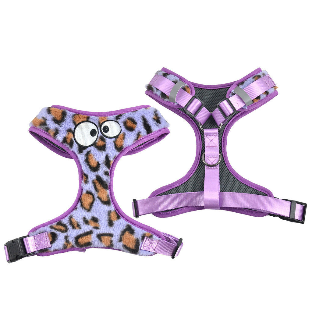 FUREVER365 Winter Plush Leopard Pet Harness Warm Soft Rabbit Fur Dog Vest Adjustable Cat Chest Strap