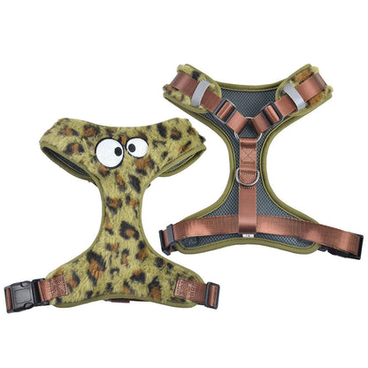 FUREVER365 Winter Plush Leopard Pet Harness Warm Soft Rabbit Fur Dog Vest Adjustable Cat Chest Strap