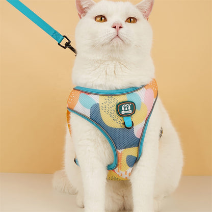 FUREVER365 Cute Blue Floral Pet Harness Leash Set Adjustable Cat Dog Vest Harness Walking Lead 2pcs
