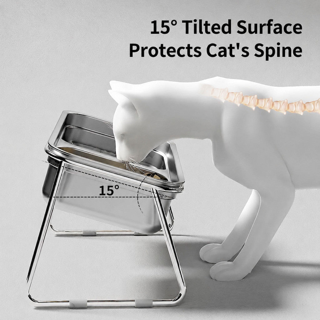 304 Stainless Steel Cat Bowl Double Pet Feeder Anti-Black Chin Elevated Dog Food Water Bowl Anti-Tip
