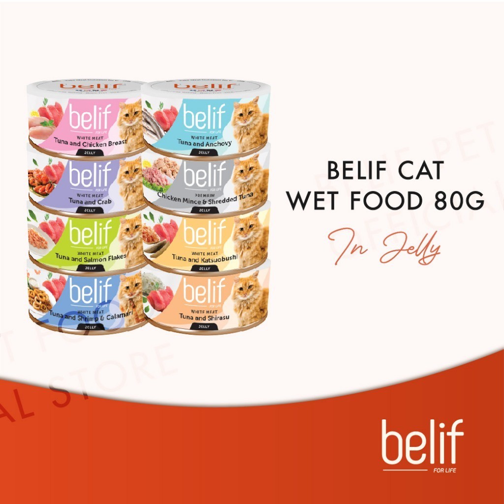 Belif Grain Free Tuna Salmon Flakes/Chic Breast/Anchovy/Shirasu/Shrimp Calamari in Jelly (80g)|Cat Wet Food