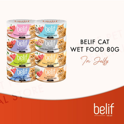Belif Grain Free Tuna Salmon Flakes/Chic Breast/Anchovy/Shirasu/Shrimp Calamari in Jelly (80g)|Cat Wet Food