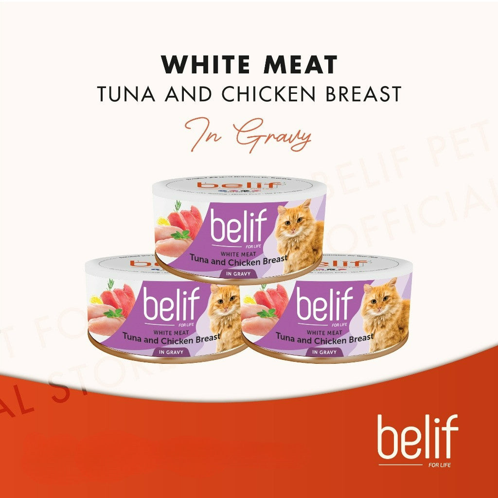 Belif Grain Free Tuna Salmon Flakes/Chic Breast/Shrimp Calamari/Shirasu/Anchovy in Gravy (80g)|Cat Wet Food