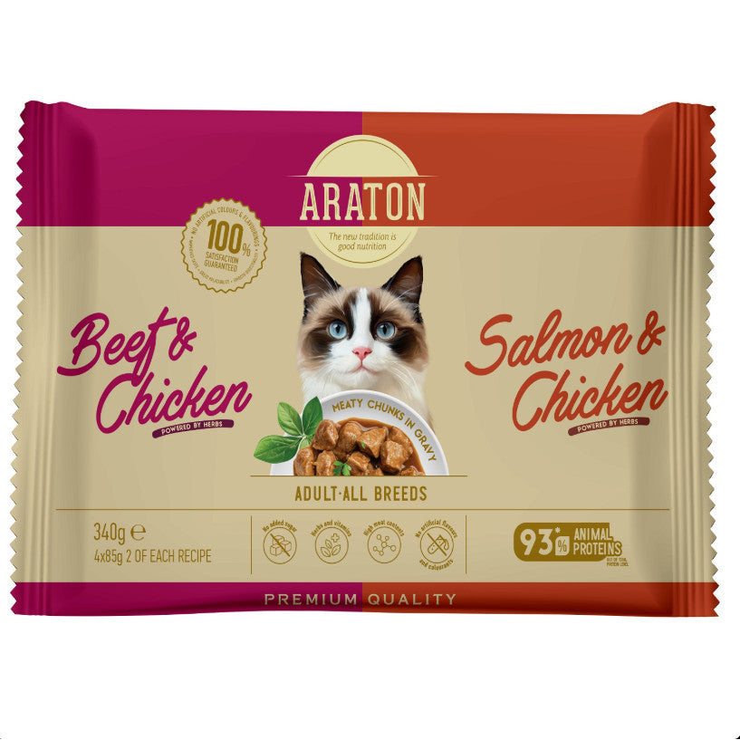 Araton Cat Pouch Set 4x85g (340g) - Beef Chicken/Salmon Chicken