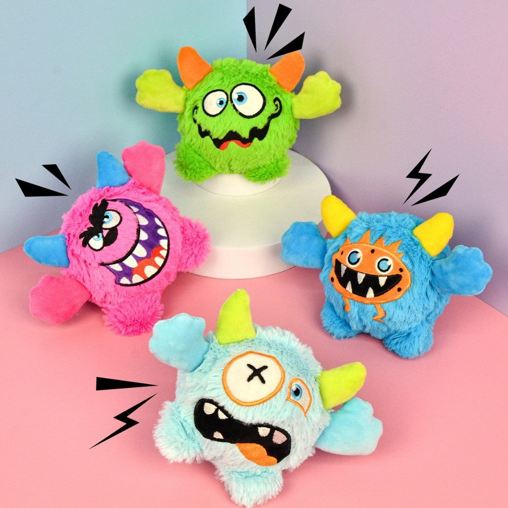 FUREVER365 Cute Little Monster Pet Toy Ball Squeaky Plush Dog Toy Bouncing Molar Ball Puppy Chew Toy