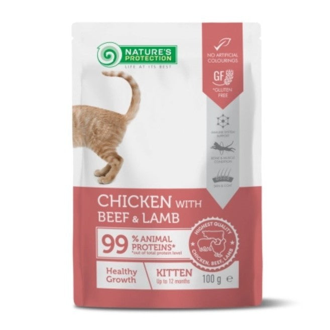 Nature's Protection *Wet Pouch Food* (100g) Kitten and Cat | Ocean Fish/Beef Turkey/Duck Chicken/Lamb | Urinary Hairball